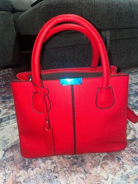 Structured Red Pebbled Satchel with Detachable Strap